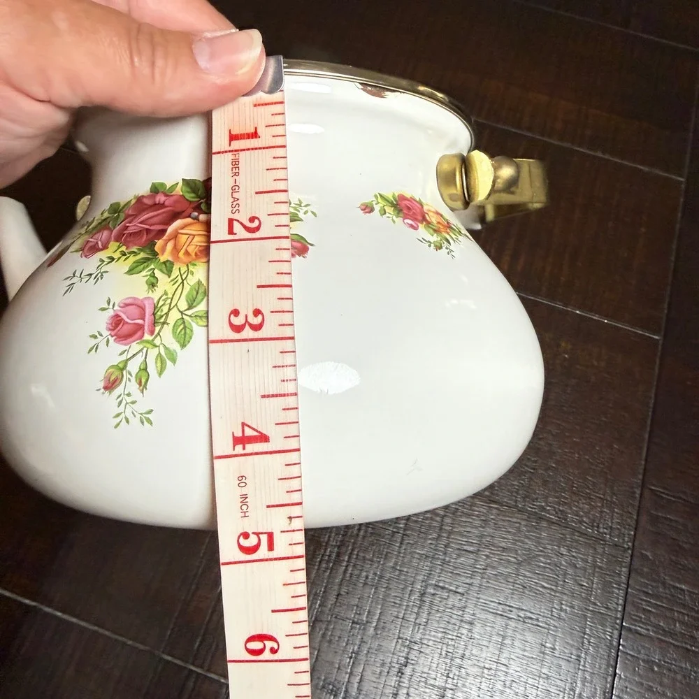 Royal Albert Old Country Roses Enamel‎ Tea Kettle Vintage Floral Teapot Brass